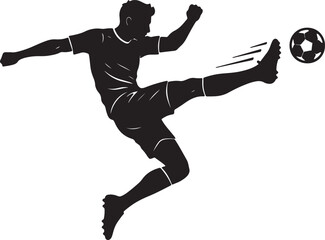 Black silhouette of soccer player kicking ball with motion lines also transparent background white 1 © MeJaMa