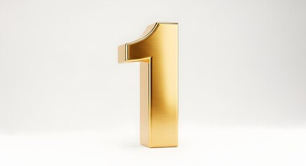 Golden number one standing upright on a white surface viewed from the front
