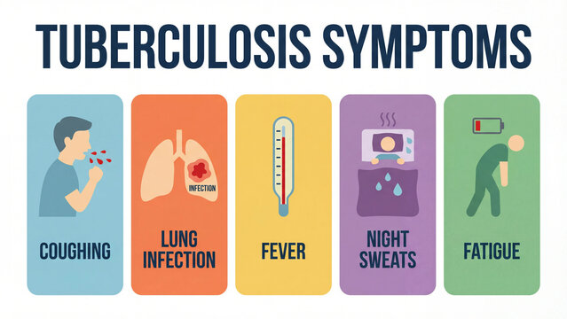
Respiratory disease symptom recognition guide for tuberculosis awareness campaigns, infectious disease education materials, and public health communication addressing early detection importance