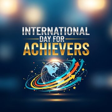 International day for achievers a glowing earth and rising arrows