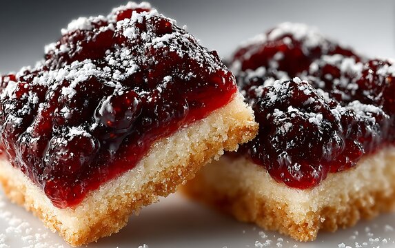 Two Raspberry Jam Bars Dusted With Powdered Sugar (345) shortbread
