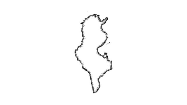 Sketch Tunisia outline map animation - smooth progressive reveal