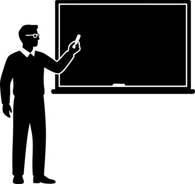 Male Teacher Writing on Chalkboard Silhouette Icon Vector