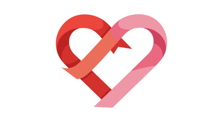 Intertwined ribbon heart in shades of red and pink