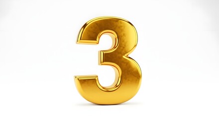 Obraz premium Golden Number 3 Rendered in 3D on a Plain Surface