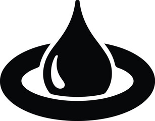 Black drop of liquid on a white background with a circular ripple effect Keywords: water, drop