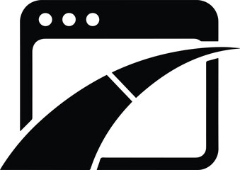 Black icon of a browser window with a curved path internet online