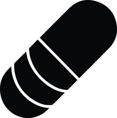 Black silhouette of a segmented capsule tilted on a white background pill medicine