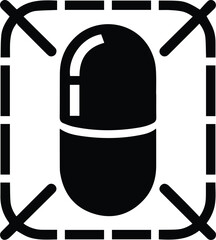 Medical capsule icon with dashed square frame and corner markers pill medicine