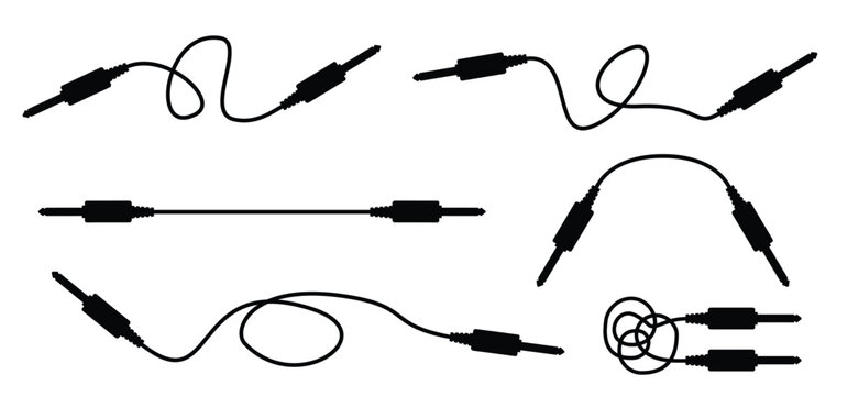 Audio plug. Audio cable with jack socket. Microphone plug or microphone jack explanation. Jack plug. Audio Cable, plug wire icon. Audiojack logo. For connecting audio equipment or headphones.
