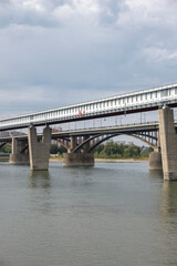 Obraz premium View on the bridges over the Ob River, Novosibirsk, Russia (vertical)