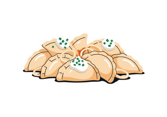 Delicious dumplings with sour cream and green onions, a classic comfort food illustration