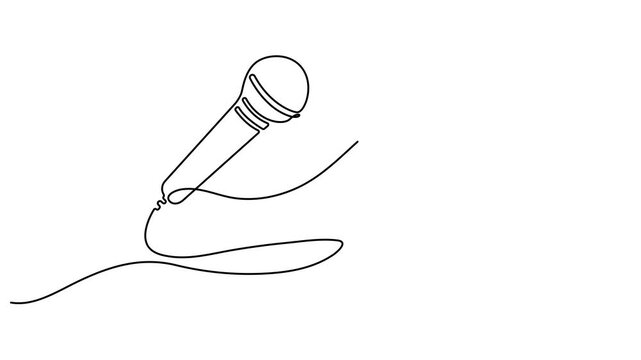 Animated self of wired microphone continuous one line drawing. Retro microphone in one line drawing. Continuous video with one line. Modern minimalistic linear design. 4k animation video