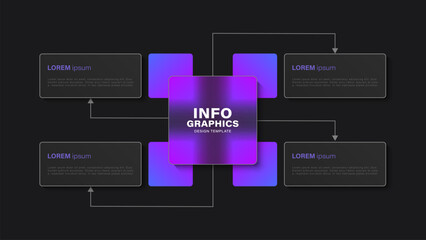 Obraz premium Dark glass vector modern infographic template for data visualization. Chart layout consisting of four options.