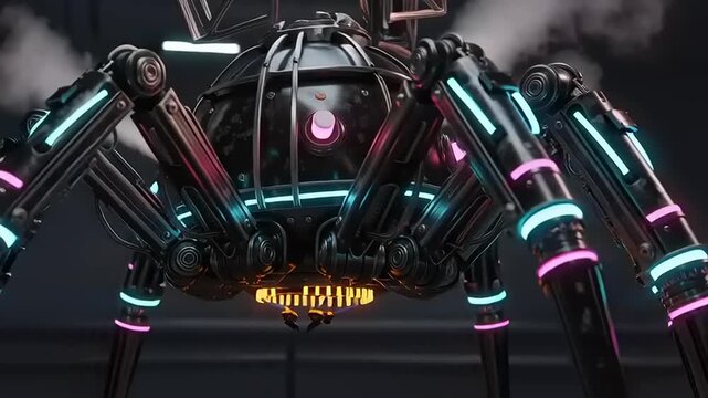 Futuristic Robot with Neon Lights Moving.