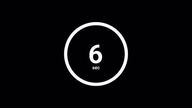 10 second countdown timer animation from 0 seconds to 10 seconds on a transparent background, ten second countdown timer from zero to ten with alpha channel.