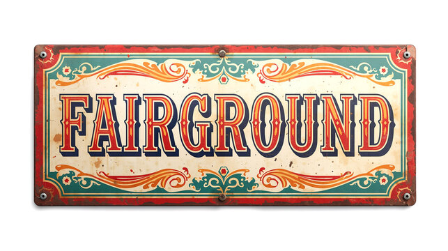 Vintage Fairground metal sign isolated on white