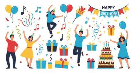 Fototapeta premium People Celebrating Happy Birthday Party.