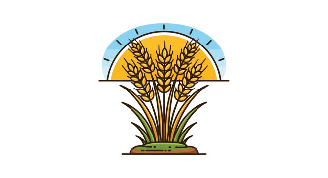 Wheat Plant Illustration with Yellow Sun.