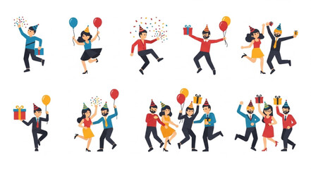 People Celebrating with Balloons and Gifts.