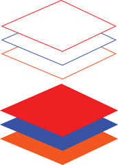 Obraz premium Stacked geometric shapes red blue orange layered abstract