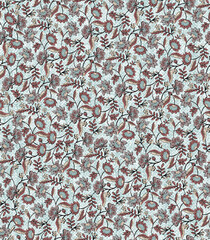 Seamless floral pattern with red and gray flowers on light blue background