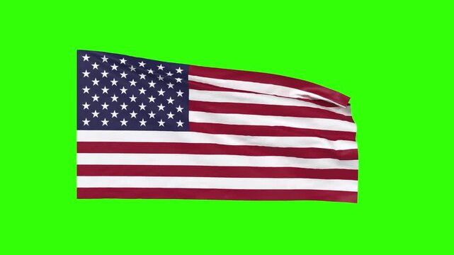 3D animation of the American flag waving in the wind. 3D rendering of the American flag on a green screen. 