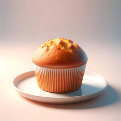 A single whole wheat muffin with no frosting or toppings, placed on a clean white plate with a soft pastel background