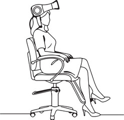 Woman sitting on office chair wearing virtual reality headset profile view