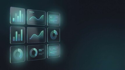 Fototapeta premium Futuristic holographic data dashboards in a dark high tech setting cinematic 3d render