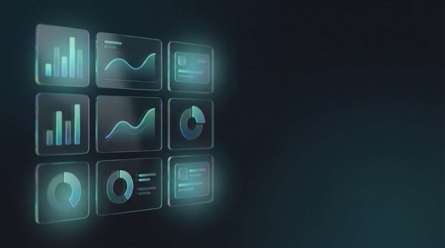 Futuristic holographic data dashboards in a dark high tech setting cinematic 3d render