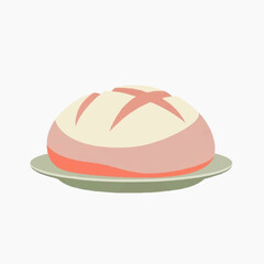 Fototapeta premium Round loaf of bread on a green plate against a white background 
