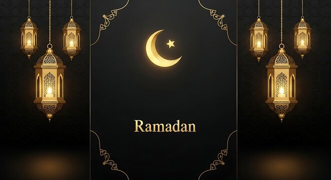 Luxury black ramadan backdrop with lights