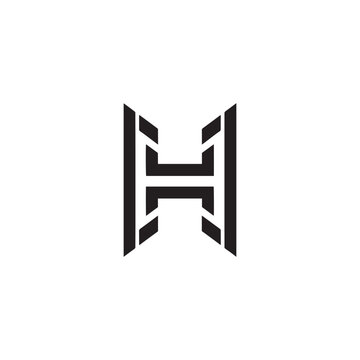 Contemporary abstract h logo, bold geometric form, striking black and white design with parallel lines, suggesting connection, structure, and technological advancement