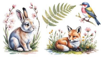 Fototapeta premium Seamless spring pattern with cute rabbit bunny in carrot garden, tulips, daffodils, lily and daisy gardening
