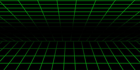 Abstract digital background featuring a glowing neon green grid on a dark surface. Perfect for technology. Vector ilustration