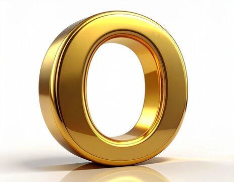 Shiny Golden Letter O Isolated on White Background.