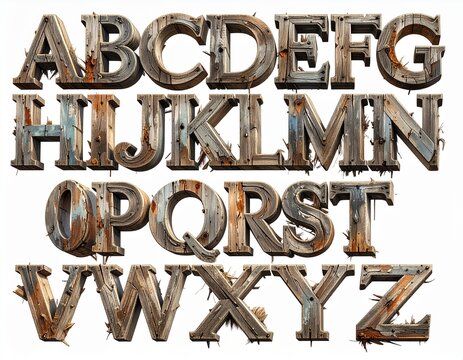 Rustic Wooden Alphabet Letters Font Design.