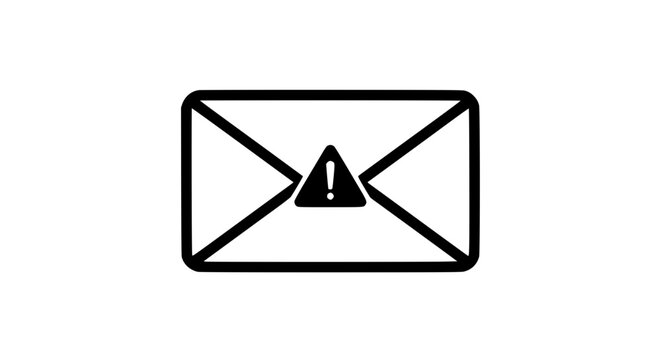 Envelope with warning sign icon in black outline style