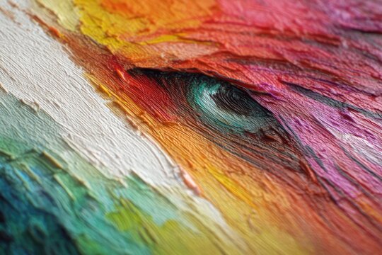 a close up of an abstract painting with rainbow colors, a blurred image of the shape and color of fish gills is reflected in it, fluid lines.
