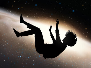 Man falling in dream under starry sky. Silhouette of person in space  © arvitalya