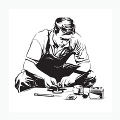 vector illustration of a man repairing things