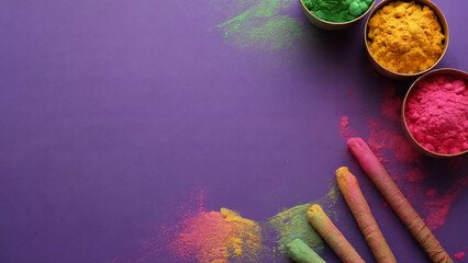 Vibrant Holi Festival Background with Colorful Gulal Powders