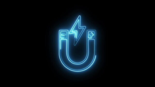 Glowing Neon Magnetic Icon Isolated on Black Background. HD Video Motion Graphic Animation