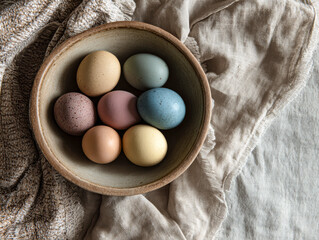 Colorful Easter Eggs in Rustic Bowl Display
