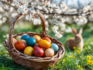 Basket Full of Brightly Colored Easter Eggs