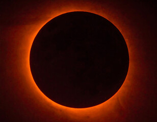 Obraz premium Full Solar Eclipse 3D Illustration, Dark Moon Covering Sun with Glowing Corona Space Background