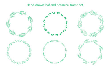 緑色の手描きの植物フレームセット。