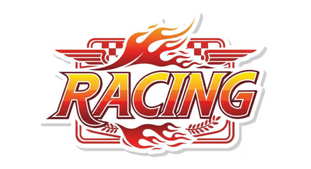 Racing Logo with Flames and Checkered Flag. © Sabir
