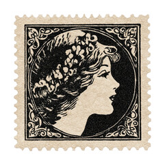 Obraz premium PNG Vintage elegant woman's profile stamp